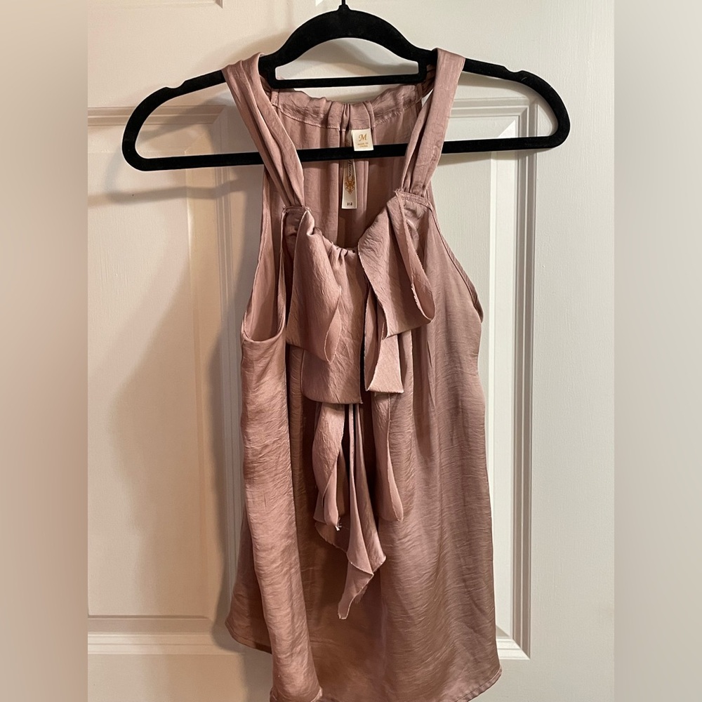 7Diva Blush Pink Satin Halter Top with Ruffle Front — Size M